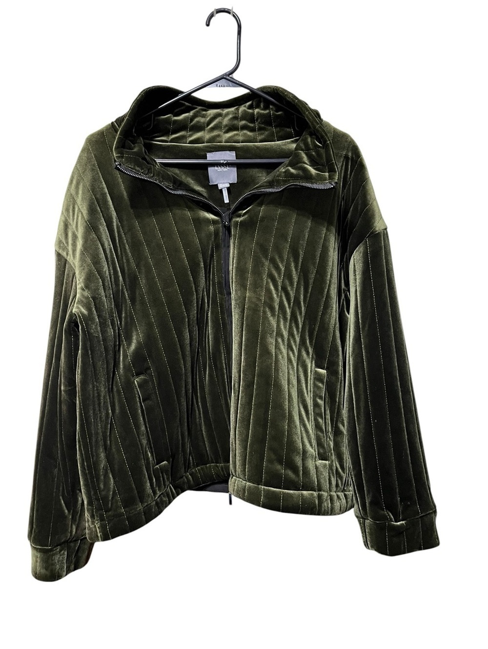 Quilted Velvet Jacket in Olive Green - Women